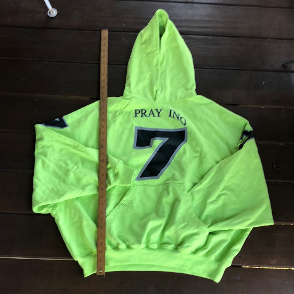 Praying brand from UK Neon Green Hoodie with Number 7